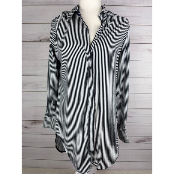 Philosophy Women's Navy‎ Blue White Pinstriped High Low Button Down Tunic XS - Picture 1 of 6